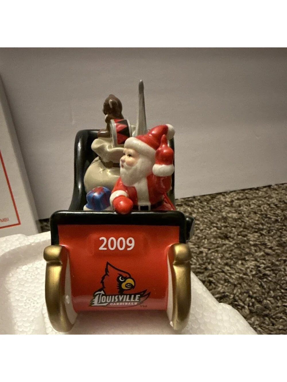 Louisville Cardinals Santa Sleigh Ceramic Christmas Figurine, Boxed, 2009
